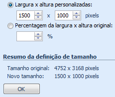 Clique em OK Verifique, no Resumo da definição de tamanho se o novo tamanho corresponde ao que