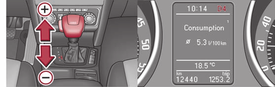 Caixa de velocidades automática 137 Tiptronic O Tiptronic permite ao condutor engrenar também manualmente as velocidades. Comutação manual no volante multifunções Fig.