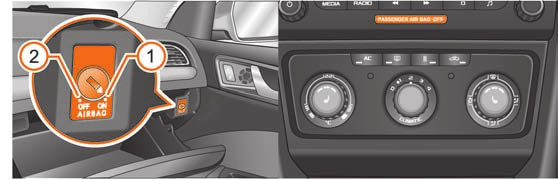 Sistema de airbags 175 Interruptor para o airbag frontal do passageiro dianteiro Se o airbag frontal do passageiro dianteiro estiver desactivado, a luz de controlo acende-se durante aprox.