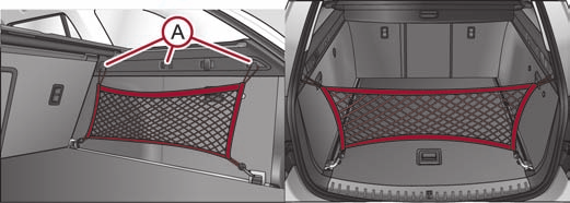 82 Bagageira: gancho rebatível / Bagageira: gancho rebatível (Combi) Em ambos os lados da bagageira encontram-se ganchos rebatíveis para fixação de pequenas peças de bagagem, p. ex.