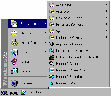 .. Localizar ficheiros no disco e procurar computadores na rede Manual interactivo do Windows 95 Executa programas através de linha de comando como no DOS