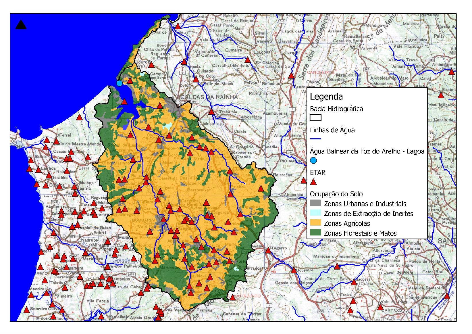 Descrição da Bacia de Drenagem O uso do solo na bacia drenante desta água balnear é constituído por zonas urbanas, agrícolas e florestais. Há ocupação urbana da faixa litoral na zona da água balnear.