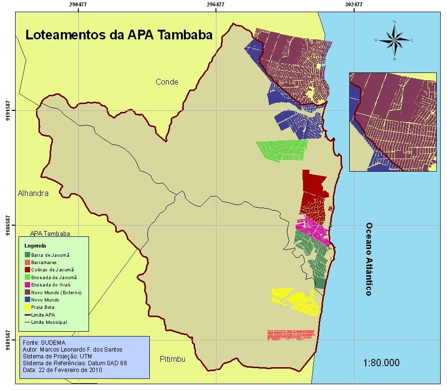 Dos três municípios presentes nos limites da APA, apenas o de Alhandra não possui loteamentos urbanos em seu território.