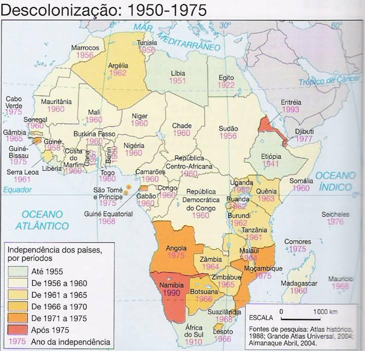 A DESCOLONIZAÇÃO AFRICANA: 1956: três estados independentes (Libéria, Etiópia e África do Sul minoria branca no