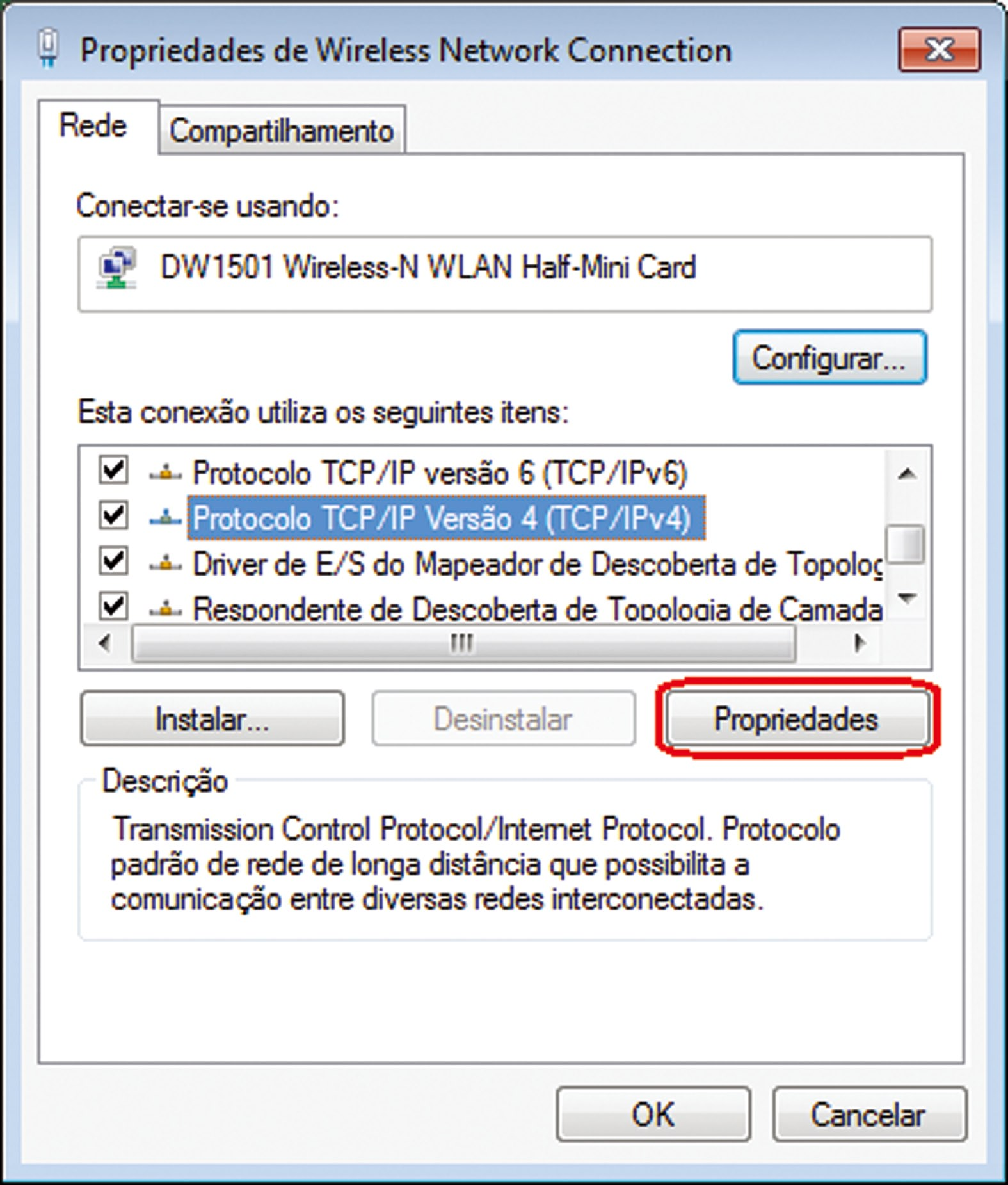 3. Selecione Protocolo TCP/IP