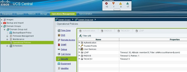 Configurar a autenticação LDAP na central UCS A configuração ldap na central UCS é terminada sob o Gerenciamento de operações. 1.