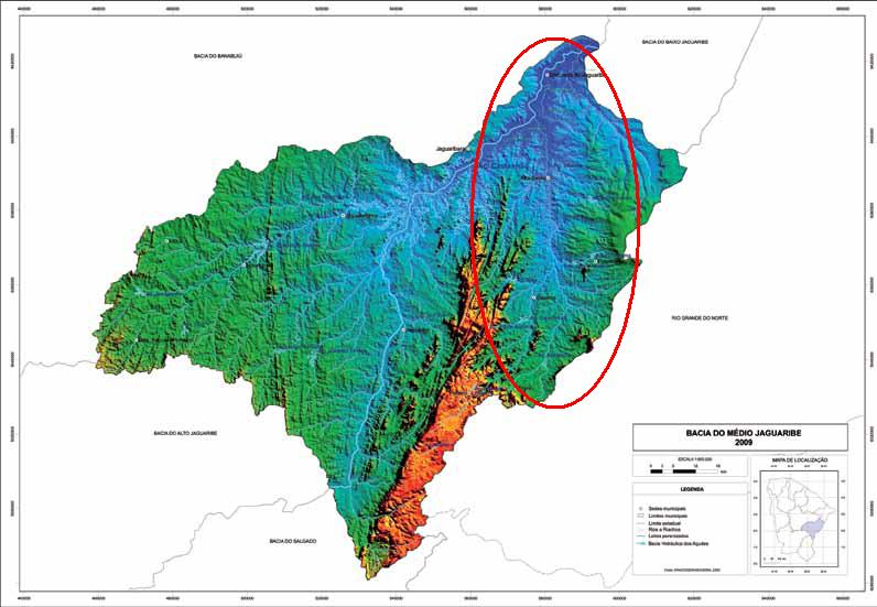Figura 1: Bacia do Médio Jaguaribe com destaque para a localização da bacia hidrográfica do rio Figueiredo. Fonte: CEARÁ, Secretaria de Recursos Hídricos (2010).