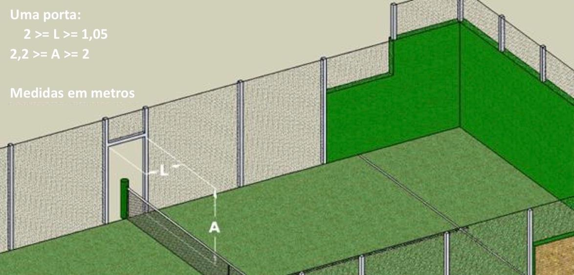 Os acessos ao campo são simétricos em relação ao centro do mesmo, ao nível da rede. Pode haver uma ou duas aberturas de cada lado com ou sem porta (ver regra 16).