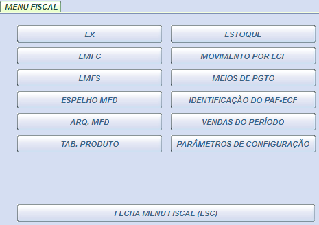 MENUS DO SISTEMA O PDV possui dois menus, o Menu Gerencial e o Menu Fiscal, o menu gerencial possui funções para administração das operações do sistema PDV e o Menu Fiscal para administração dos