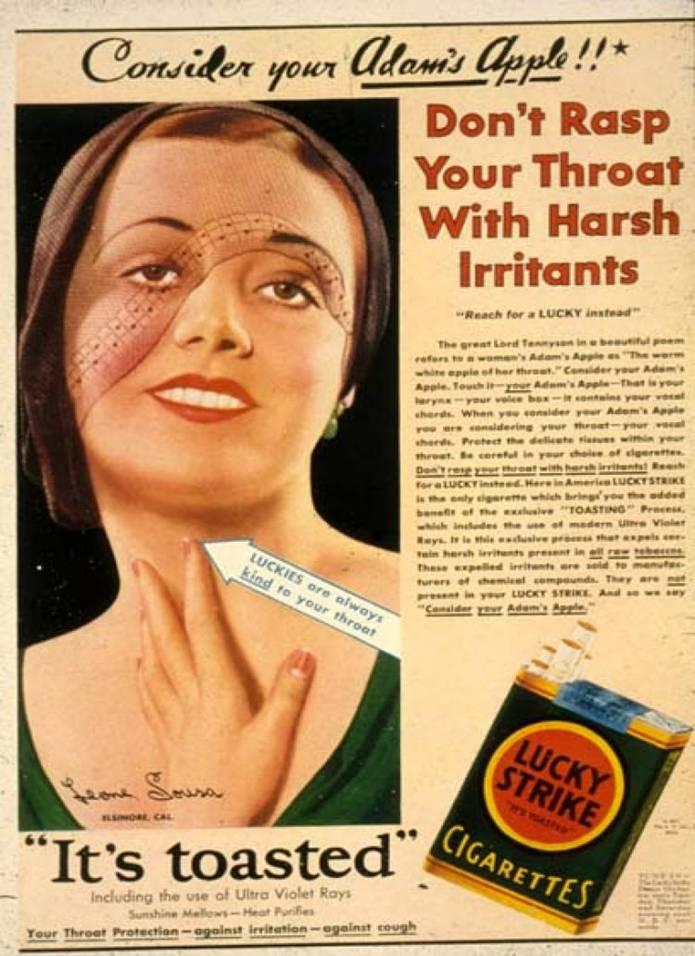 Anos 30: Alivie a Garganta, Engane o Corpo (Soothe the Throat, Fool the Body) Fonte: Tobacco Documents Online.