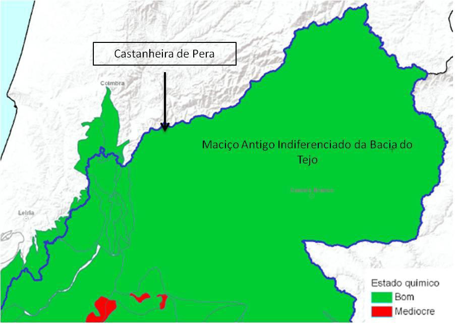 Figura 5.6.2.6. Estado químico da Massa de Águas Subterrâneas do Maciço Indiferenciado na Bacia do Tejo (PGRHT, 2012).