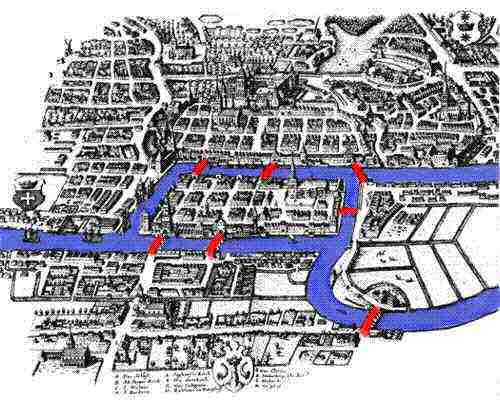 O problema das sete pontes de Königsberg ou O início da teoria dos grafos (2) A cidade de Königsberg foi construída numa região onde haviam dois braços do Rio Pregel e uma ilha.