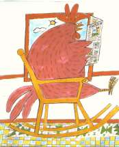 ( ) Branca de Neve. ( ) Pinóquio. ( ) Chapeuzinho Vermelho. ( ) Cinderela. 0,5 0. Pinte o trecho que corresponde à ilustração. a) Aí, a galinha escondeu atrás de uma árvore, com o filho.