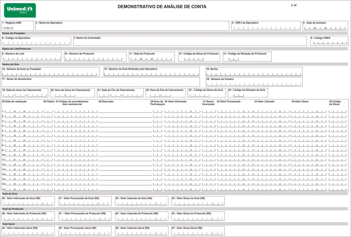 Demonstrativo de Análise de Conta Legenda Num.