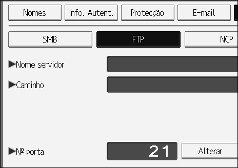 Registar Endereços e Utilizadores para as Funções Scanner Para alterar o protocolo A Prima [SMB] ou [NCP]. 6 B Aparece uma mensagem de confirmação. Prima [Sim].