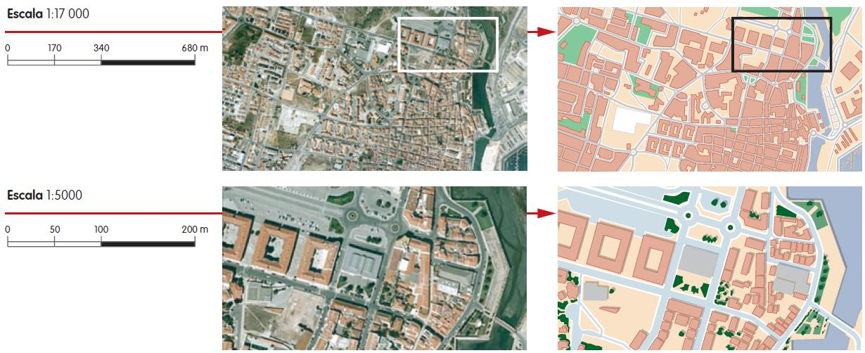 Mapas de grande escala (precisão) Os mapas de grande escala são mapas que se aproximam muito da realidade, ou seja, não foram muito reduzidos.