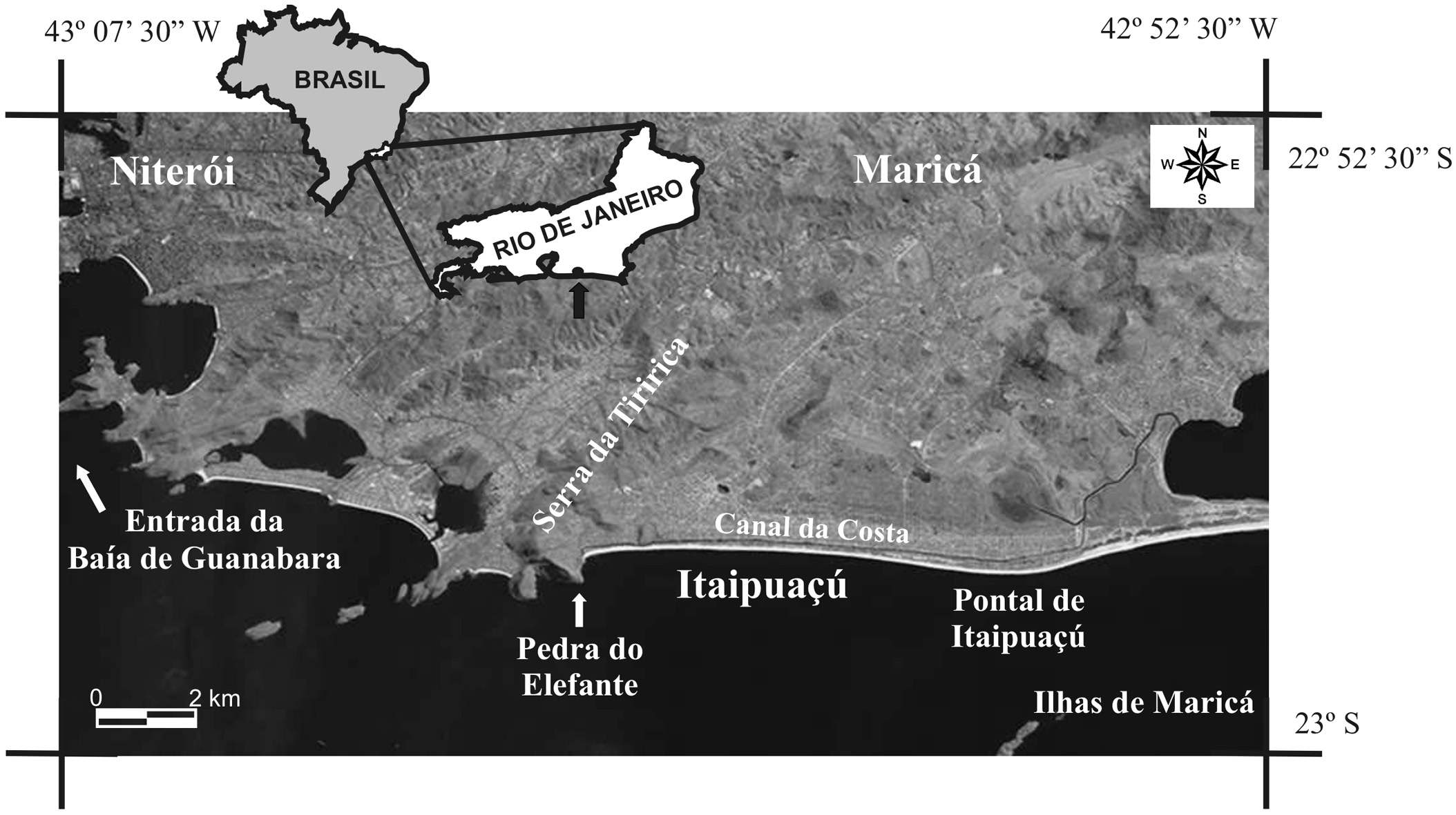 Comportamento morfológico e sedimentar da praia de Itaipuaçú (Maricá, RJ) nas últimas três décadas Figura 1 - Localização da área de estudo. Imagem do satélite Landsat.
