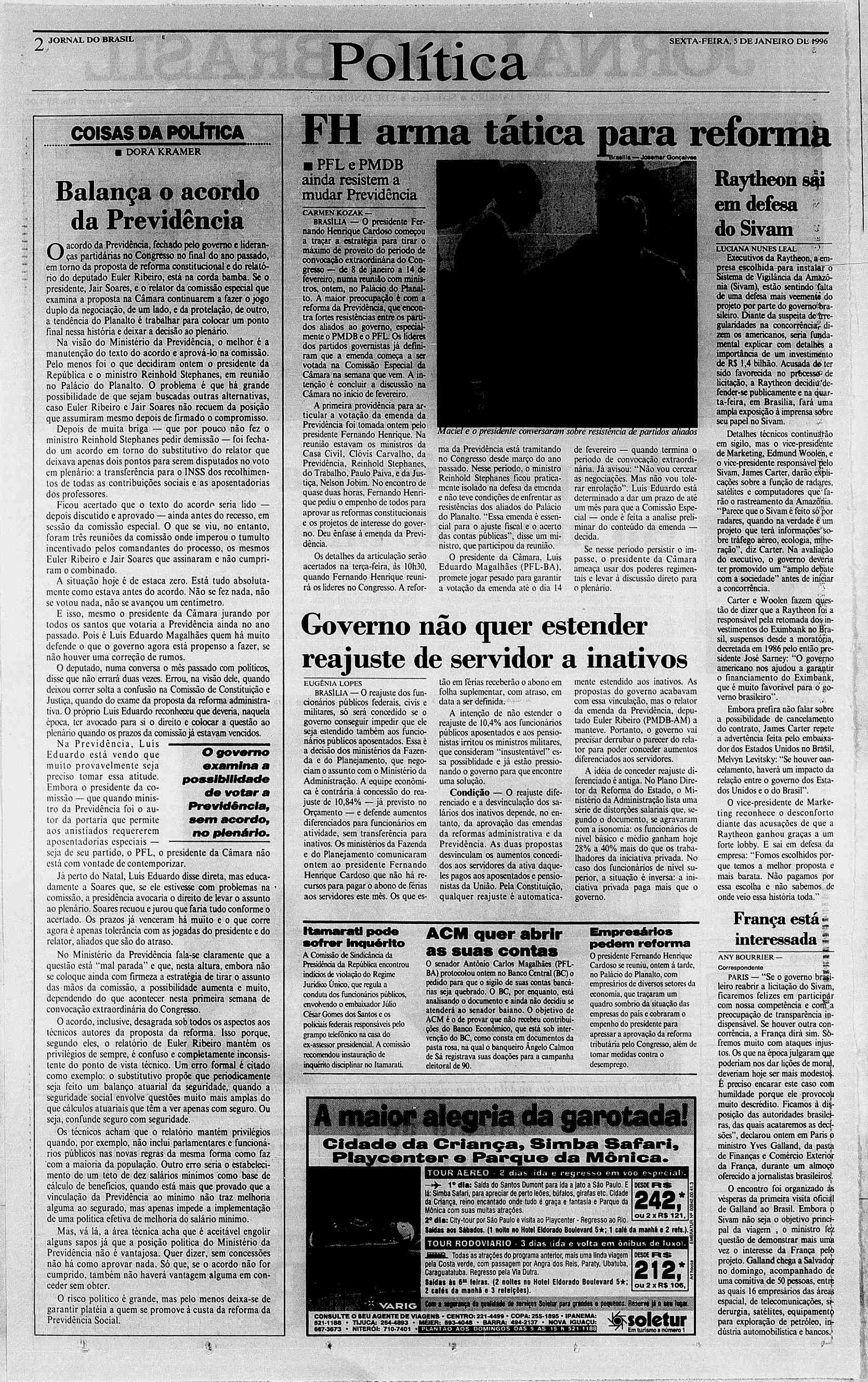 ll JORNAL DO BRASL S SEXTA-FERA, 5 DE JANERO DL Dli 1996 Politic tggjl,}f a syill.{. : " coisasdapotinc* DORAKRAMER arma Hrtar!