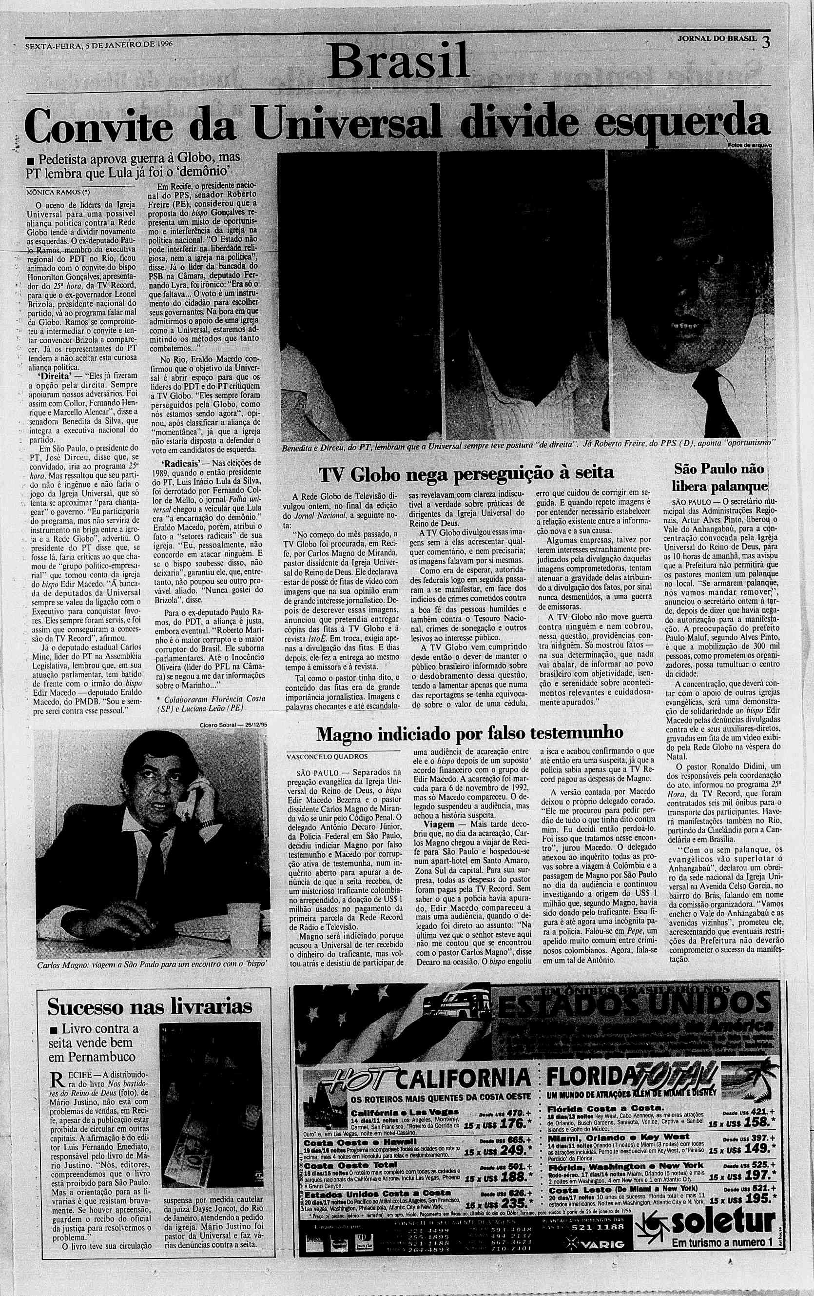 _ JORNAL JORNAL DO BRASL 1 SEXTA-FERA, 5 DE JANERO DE 1996 ~ 1 ; Brasil ;., t /....,,.
