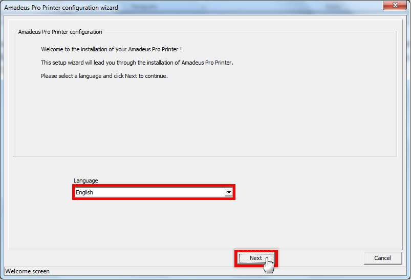 Após, selecionada a opção Amadeus ProPrinter Configuration Wizard (Amadeus ProPrinter Interativa de Configuração), uma janela será aberta com a carga