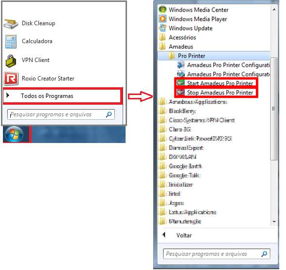 5.3 Utilização Manual dos serviços do ProPrinter 5.1: Inicio e Parada O Amadeus ProPrinter 5.1 também pode ser utilizado de forma manual de acordo com a ação que deseja executar.