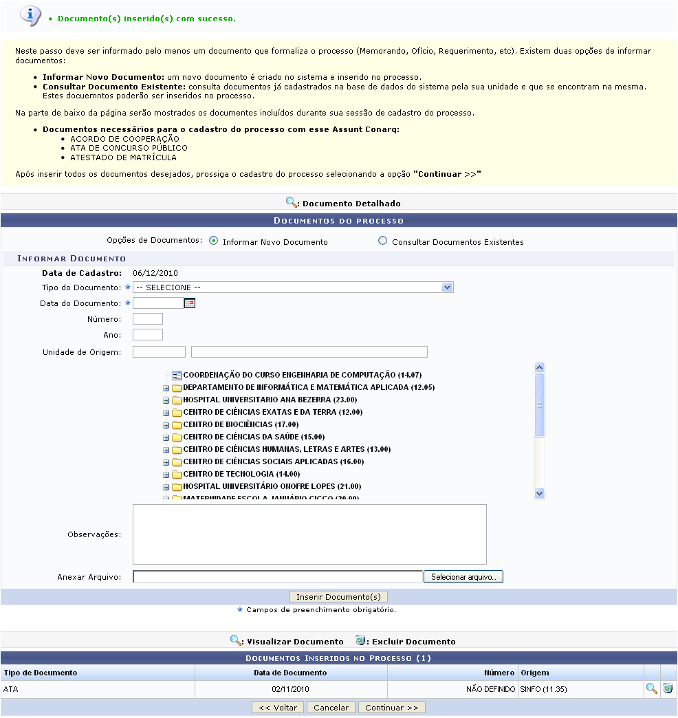 31 Para visualizar detalhes do documentos já inseridos clique no ícone correspondente a tela Documento.