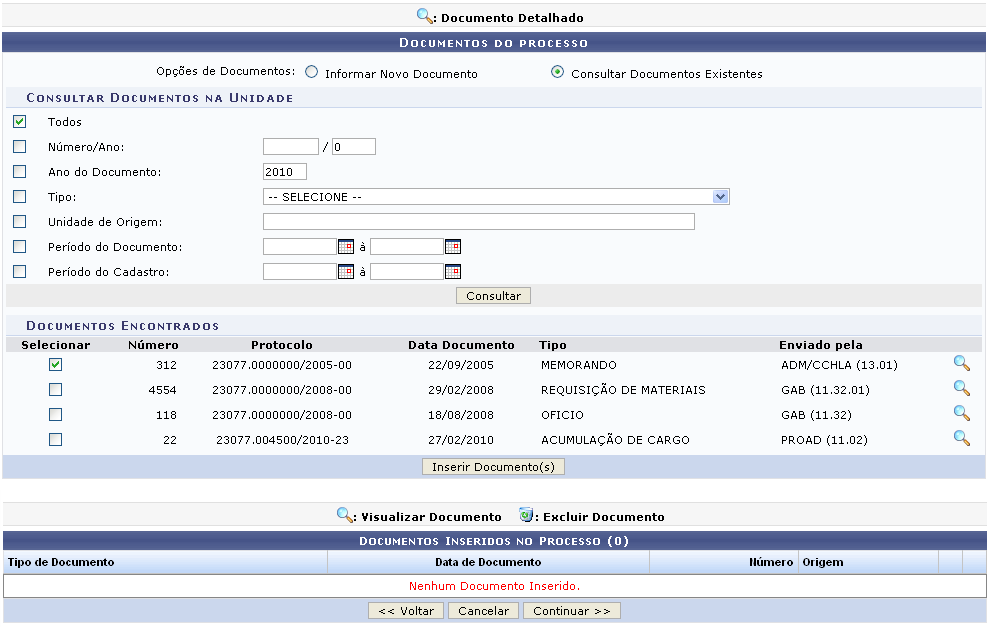 33 Para visualizar detalhes do documentos consultados, clique no ícone seguinte.