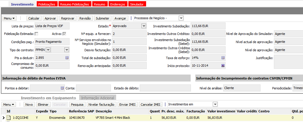 selecionar os equipamentos e/ou linhas de crédito em comunicações