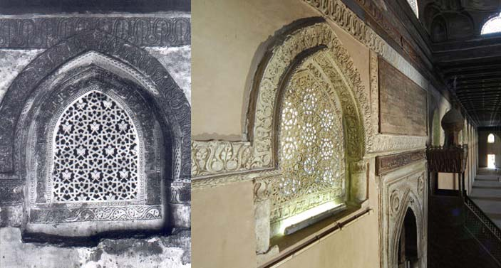 109 Acentuando esta regularidade a parte superior das paredes externas da mesquita possui 128 janelas, e cada uma delas tem uma grelha com um desenho diferente. (Fig.