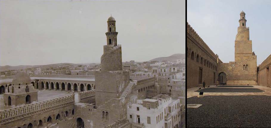 136 Fig. IV-38 Esq.: O minarete e o pátio. Dir.: Minarete visto da ziyada.