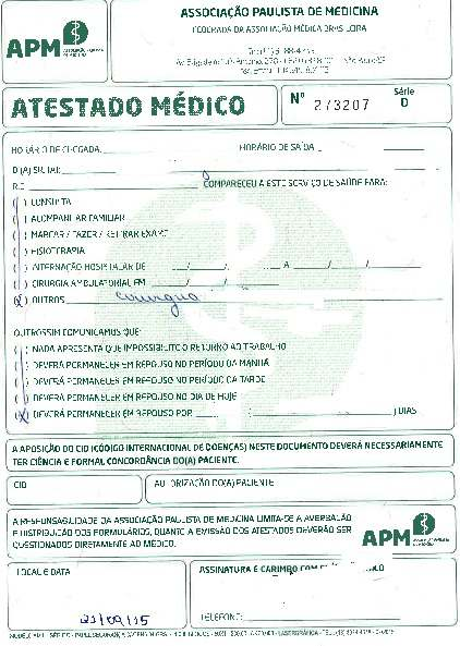 a) Atestados da Associação Paulista de Medicina APM são aceitos?