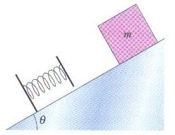 Exercício 2) Na figura um bloco de massa m = 12 kg é liberado a partir do repouso em um plano inclinado de ângulo θ = 30º.