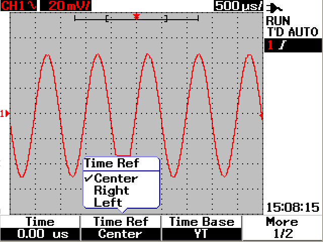 Usar as funções do osciloscópio 3 Figura 3-14 Selecionar a referência de tempo Funções do modo horizontal Modo da base de tempo Esse instrumento oferece dois tipos de formatos da base de tempo: YT XY
