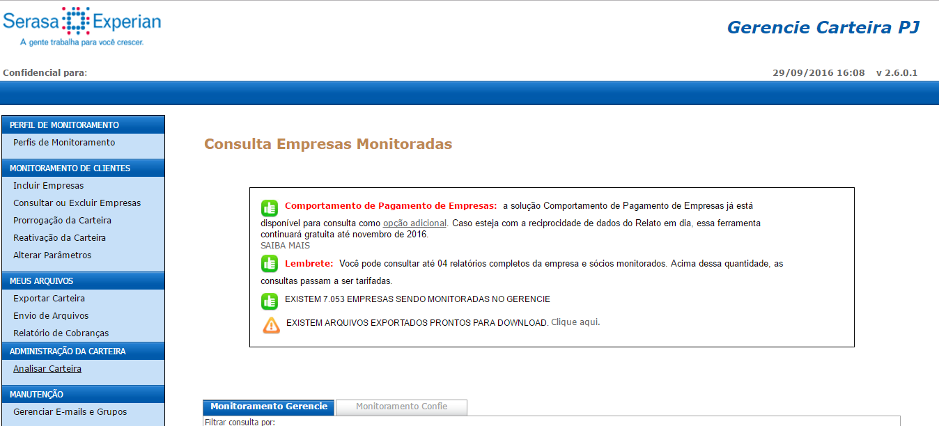 Administração de Carteira Para acessar este módulo