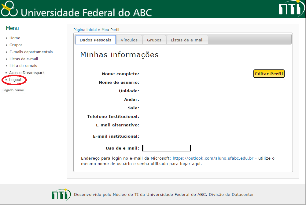 Logout Ao clicar em Logout (Figura 30) sua sessão é encerrada