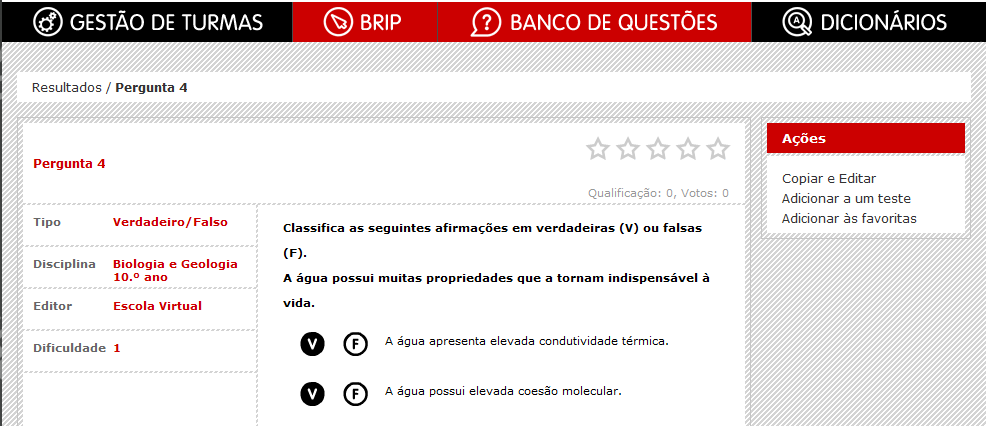 2 Adicionar perguntas a um teste Depois de ter selecionado uma questão (ver ponto ), poderá adicioná-la imediatamente a um teste.