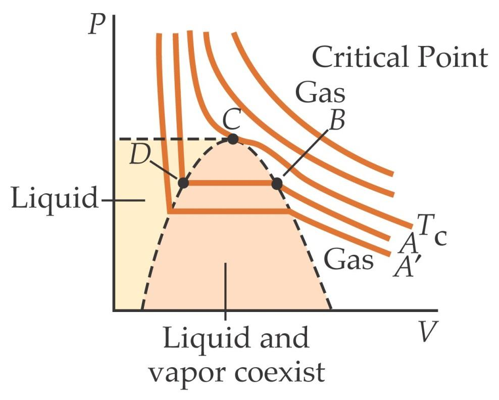 Isotérmicas dos gases reais a temperaturas altas (acima dum valor crítico T c ), as isotérmicas são semelhantes às do gás ideal (Lei de Boyle); Pontos críticos Líquido