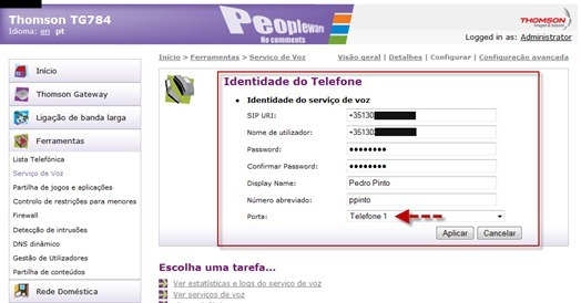 A password é a mesma definida também no ponto 1. Os campos Display Name e Número abreviado fica ao gosto de cada um.