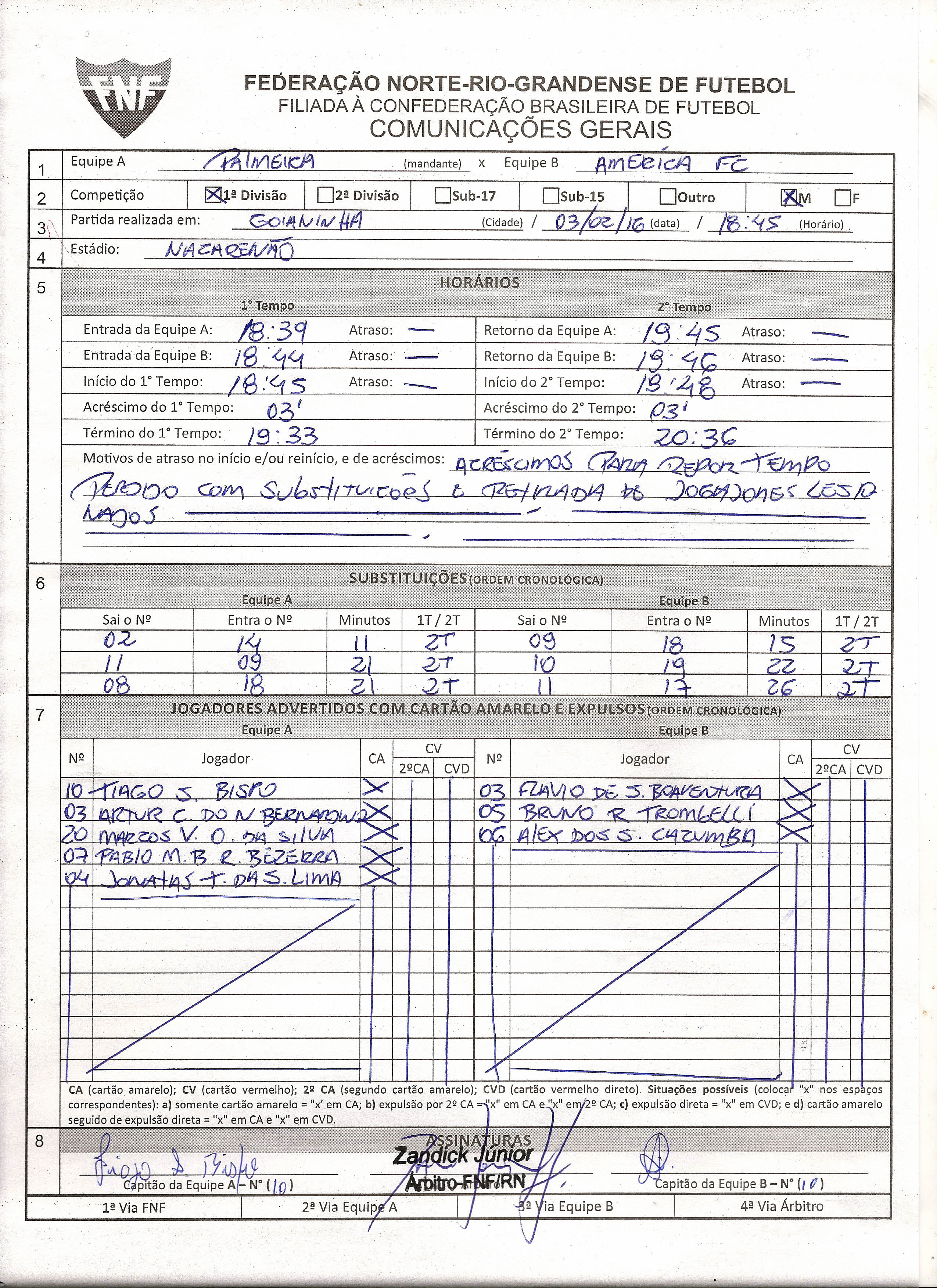 FEDERAÇÃO NORTERIOGRANDENSE FILlADAÀ CONFEDERAÇÃO DE FUTEBOL BRASILEIRA DE FUTEBOL COMUNICAÇÕES GERAIS. N161~ Equipe A Competição ~1ª (mandante) Divisão Equipe B I\IY\De/cI'J Fé.