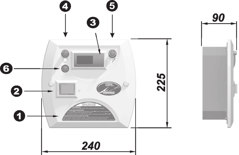 OPERAÇÃO DO TERMOSTATO DIGITAL (1) Etiqueta informativa (Esclarece dúvidas operacionais e fornece dicas para o banho de sauna).