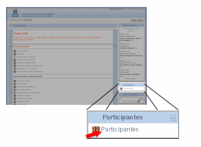 Basta clicar no link Participantes (ver figura 15) que você será redirecionado a uma página mostrando todas as pessoas inscritas e