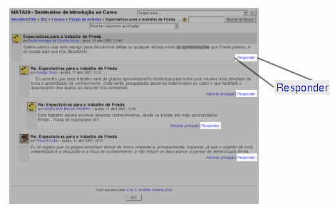 Figura 22b: Visualização de mensagem no fórum e links de Resposta Você também poderá criar um novo