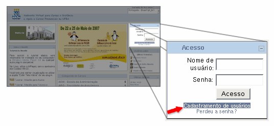 Figura 1: Imagem focando o link de cadastramento Figura 2: Tela de cadastramento Alguns coordenadores de cursos