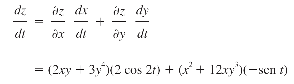 A REGRA DA CADEIA (CASO 1) EXEMPLO 1 Se z = x 2 y + 3xy 4, onde x = sen