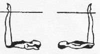 5 Posição de Perna de Ballet Dupla a) À superfície Membros inferiores juntos e em extensão perpendiculares à superfície da água. A cabeça alinhada com o tronco.