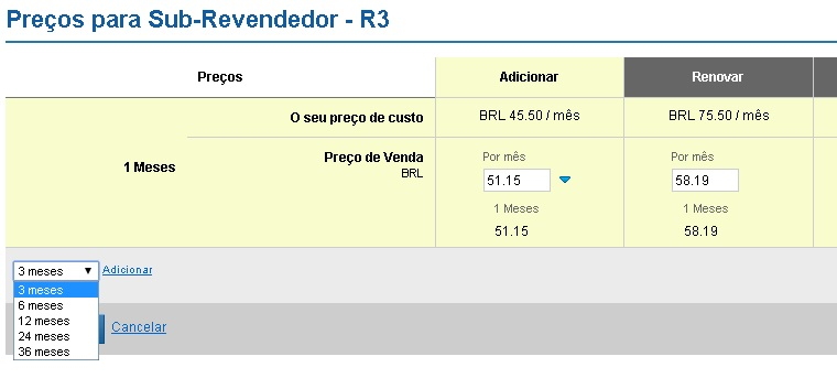 Add Slabs & Set Telescopic Price Dê descontos para clientes que compram com prazos mais longos. Exemplo: Quando o cliente compra por um mês, ele será cobrado R$.