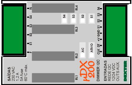 Dimmer I 2 C O módulo de Dimmer I 2 C possui quatro saídas, e permite comandar cargas de até 26W (em 22Vac) por saída, variando a potência sobre a mesma de a %, com resolução de %.