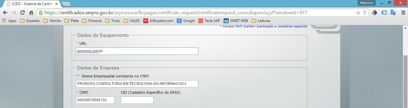 Na próxima página, será necessário digitar o CNPJ da sua empresa, o CPF e a data de nascimento do representante legal da sua empresa.