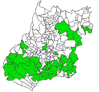 Figura 1. Áreas de cultivo de milho safrinha no estado de Goiás em 2013. Tabela 2. Principais municípios produtores de milho safrinha em 2013 na microrregião do Sudoeste do estado de Goiás.