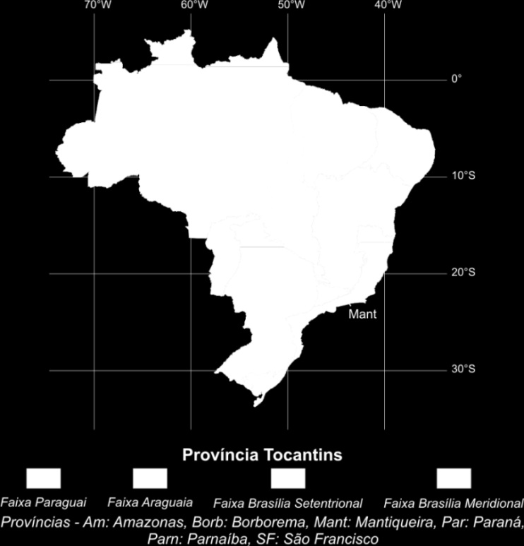 Figura 3-1: Compartimentação tectônica do território brasileiro (figura adaptada da base SIG Brasil ao Milionésimo CPRM-SGB, 2004) 3.1. ORÓGENO TOCANTINS MERIDIONAL A Província Tocantins foi renomeada por Brito Neves et al.